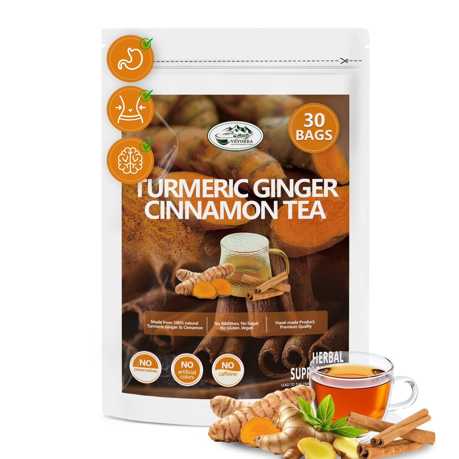 30 Bags Premium Turmeric, Ginger, Cinnamon Blend Tea, Upgraded 30Bags