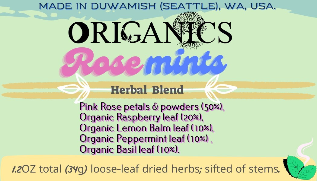 ORIGANICS Rosemints Herbal Blend (1.05oz/30g, Loose-Leaf) Stemless, Cut & Ground