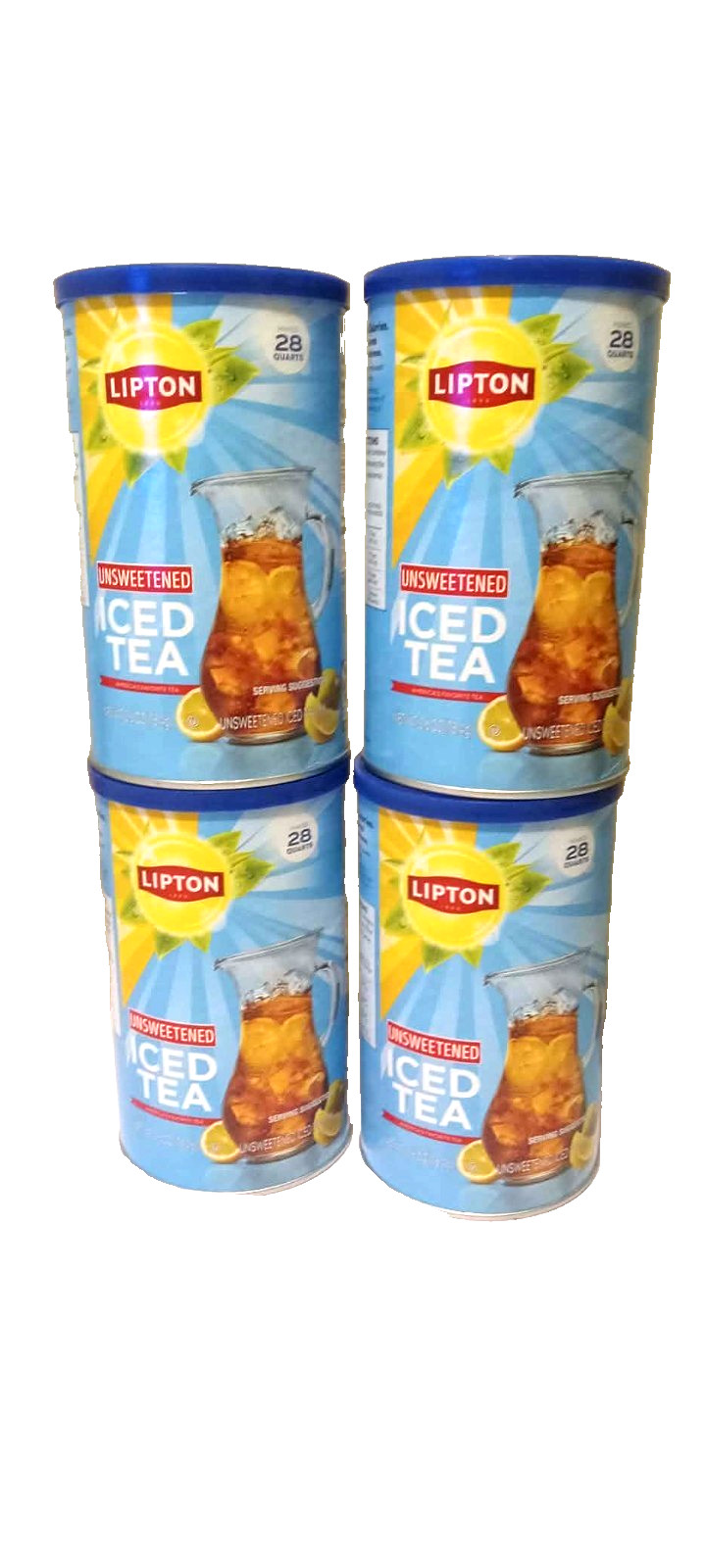 4 PACK NEW Lipton Caffeinated Unsweetened Instant Tea 28 Quarts (Not Lemon)