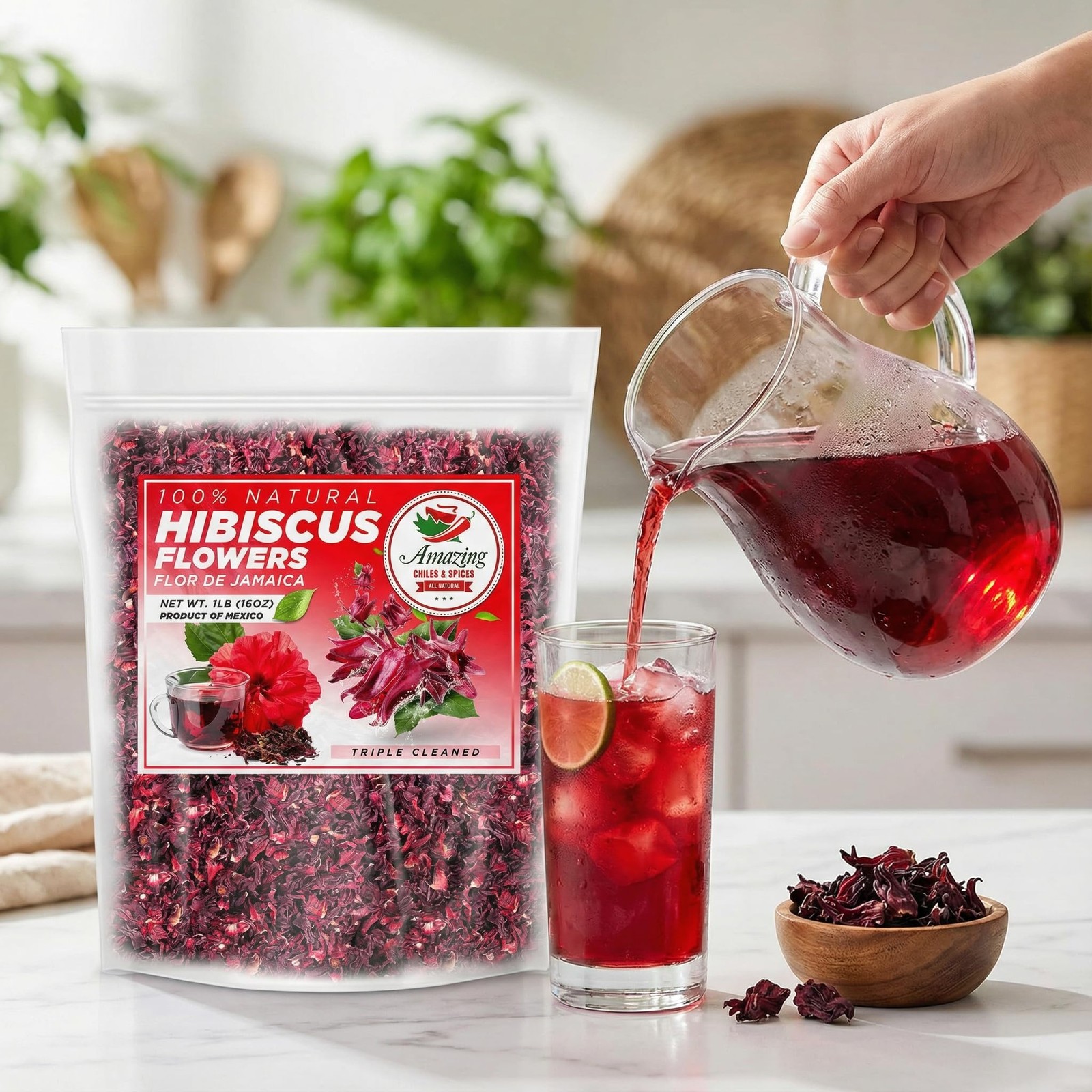 Hibiscus Flowers 1lb 16oz All Natural Triple Cleaned Whole Soft Petals