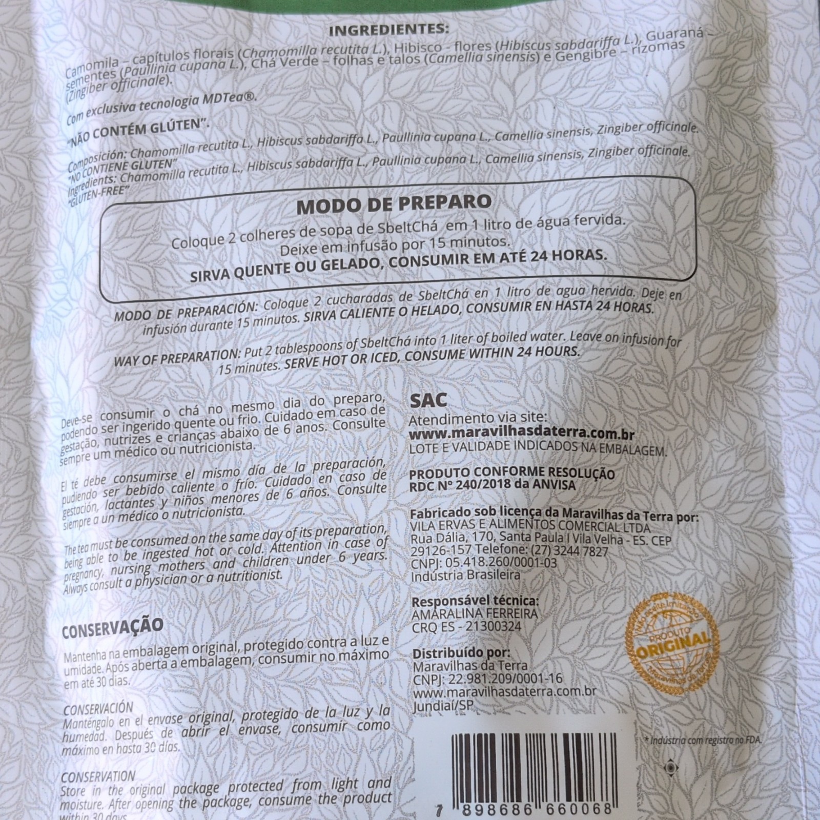 Maravilhas da Terra SbeltChá Global Line Loose Leaf Tea 120g Kosher