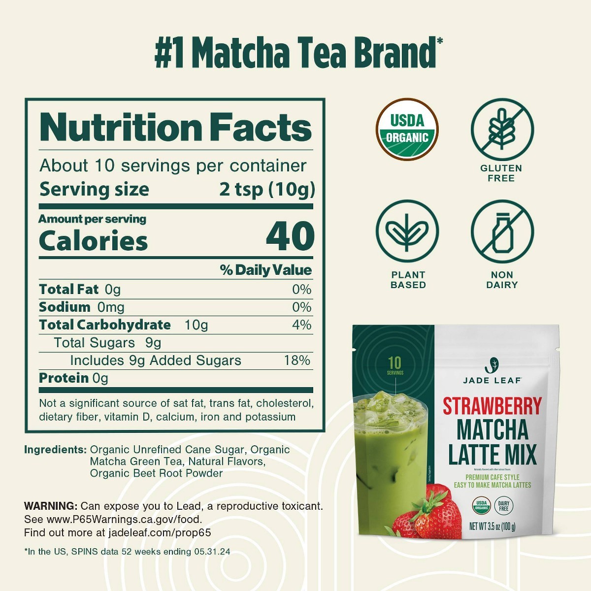 Jade Leaf Matcha Organic Cafe Style Strawberry Flavored Matcha Latte Mix – 3.5oz