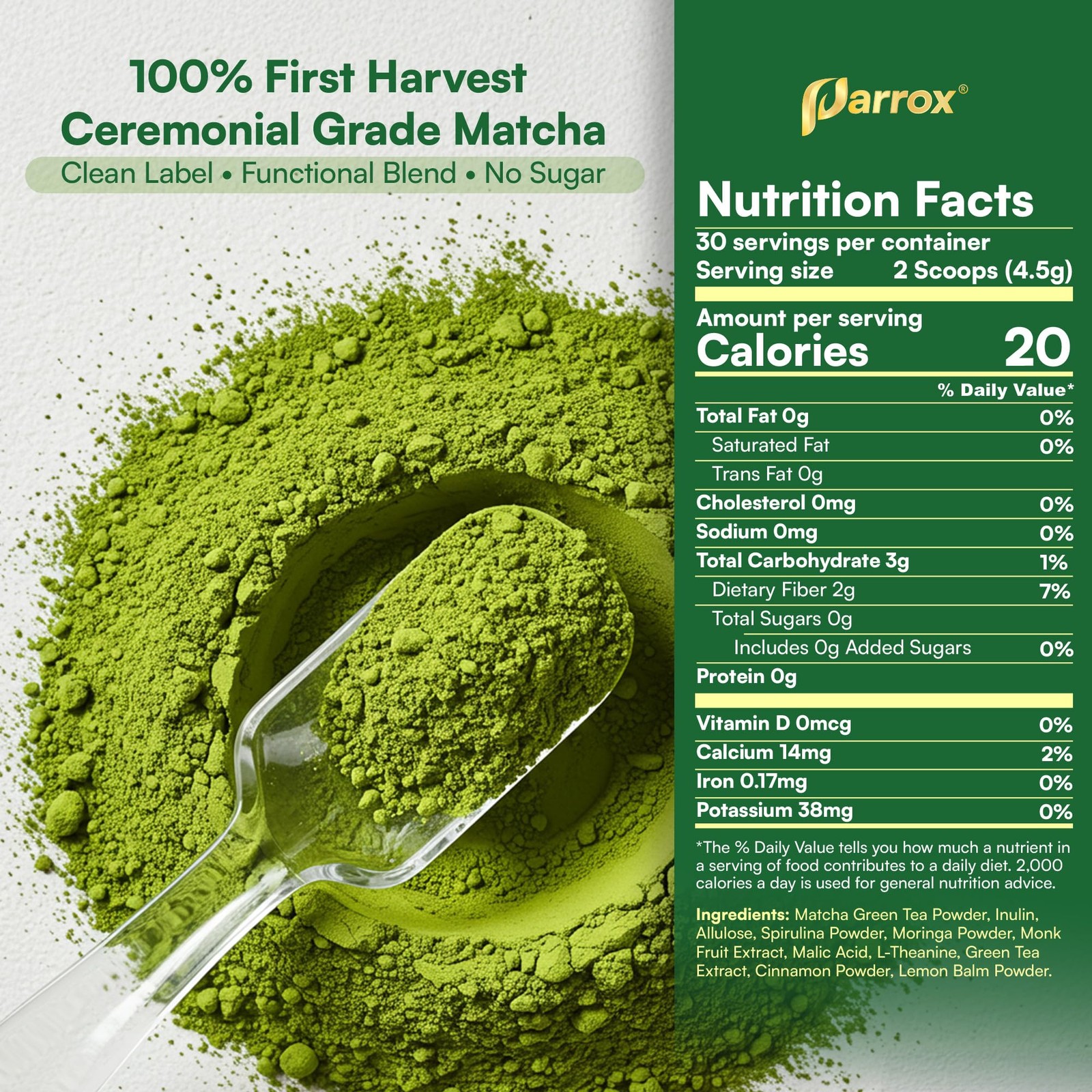 Ceremonial Grade Matcha Powder Infused with Moringa, Green Tea Extract, L-The…