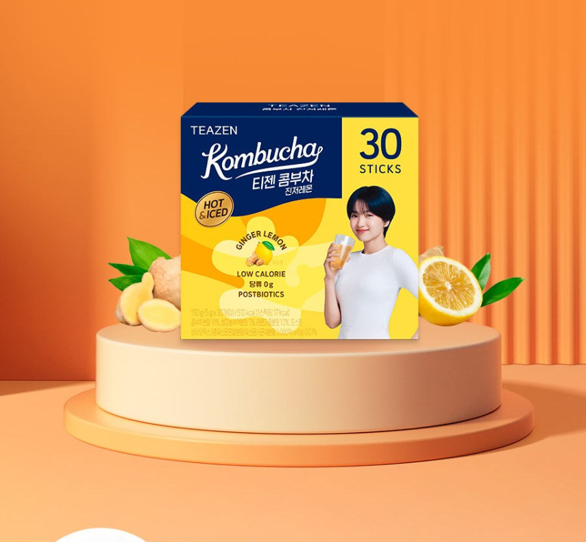 [TEAZEN] Lemon Ginger Hot & Ice Kombucha Tea 5g X 30 Sticks Probiotics / K-Food