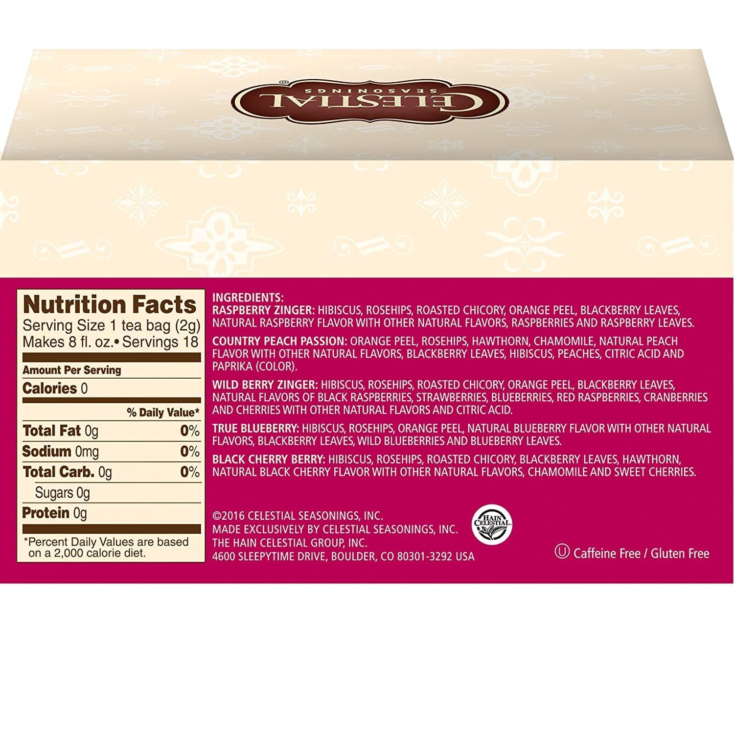 Elegant 18 Count Caffeine-Free Fruit Tea Sampler – Natural and Allergen-Free