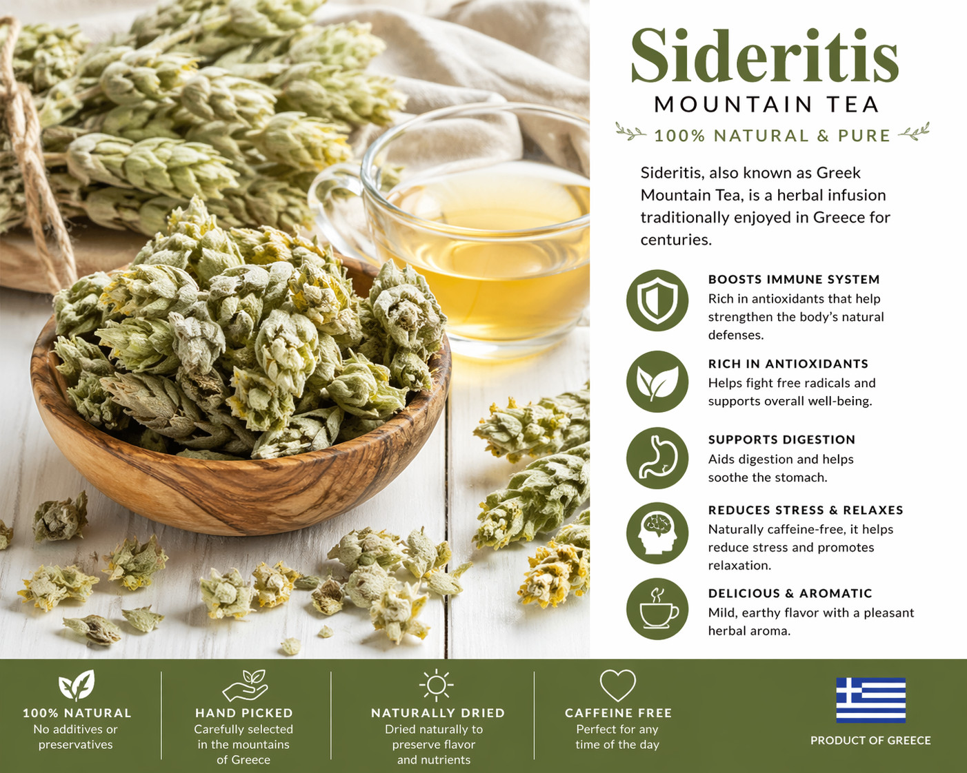 Greek Mountain Tea Sideritis Organic Dried Herb 100% Natural (2026 harvest)