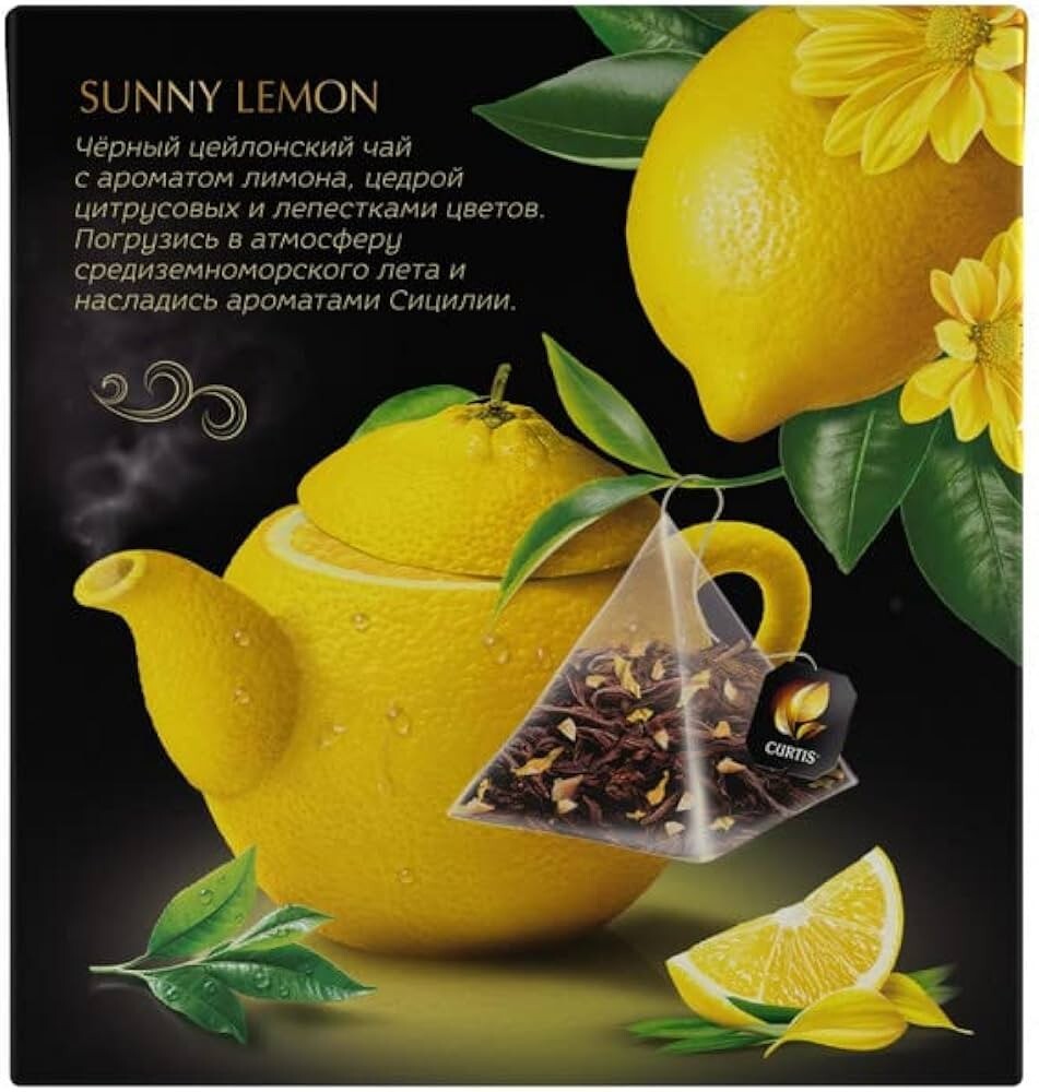 Curtis Tea Sunny Lemon – Premium Black Tea with Lemon Zest – 20 Pyramids