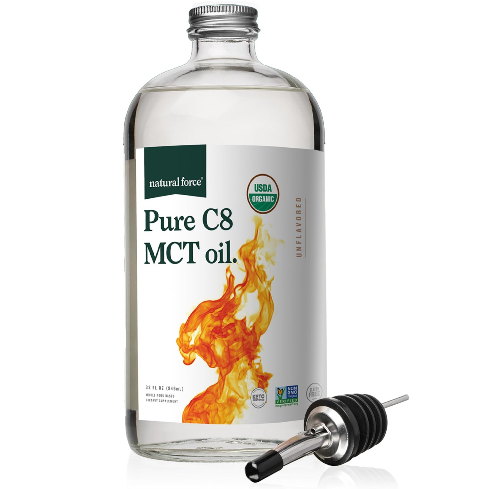 Natural Force Organic Pure C8 MCT Oil – Liquid 32 Fl Oz (Pack of 1)