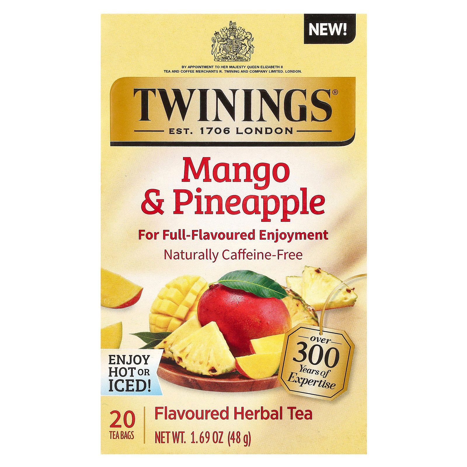 Herbal Tea, Mango & Pineapple, Caffeine-Free, 20 Tea Bags, 1.69 oz (48 g)