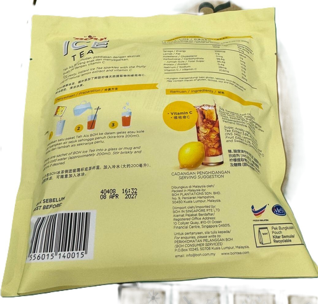 Boh Ice Tea Instant Mix Lemon Lime Flavour Vit C L/Sugar 20s x 14.5g – 1 Pack