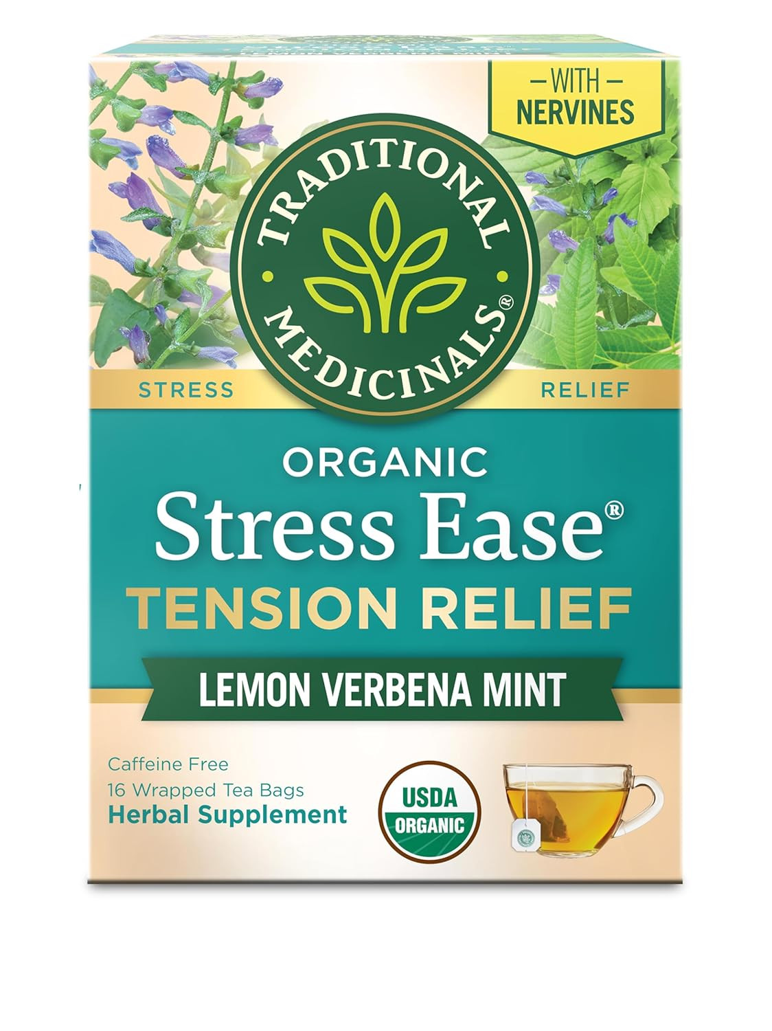 Traditional Medicinals Organic, Stress Ease Tension Relief, Lemon Verbena Mint T