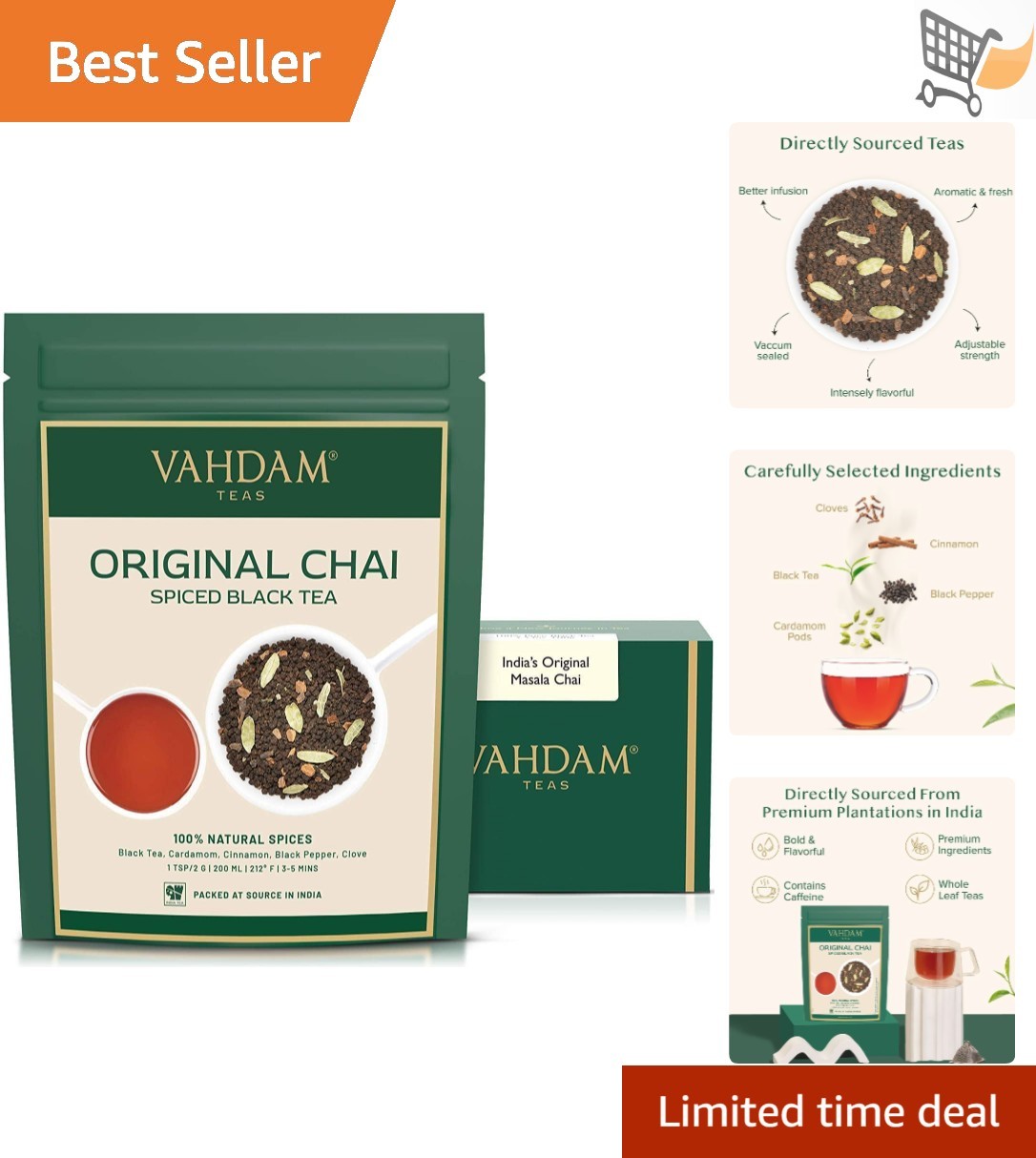 Loose Leaf Masala Chai Tea 50 Cups Black Cinnamon Cardamom Cloves