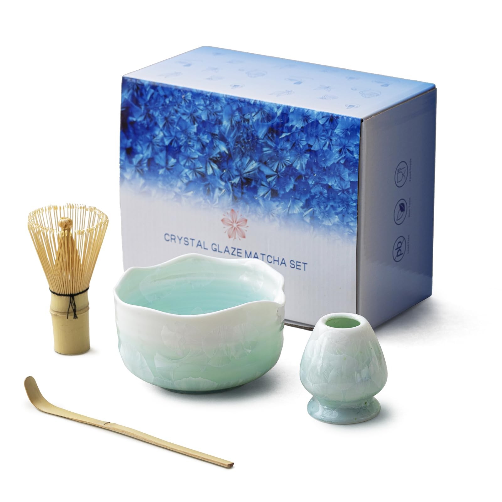 Natural Crystal Flower Matcha Set – 4 Pcs Food Grade Matcha Kit with Spouted
