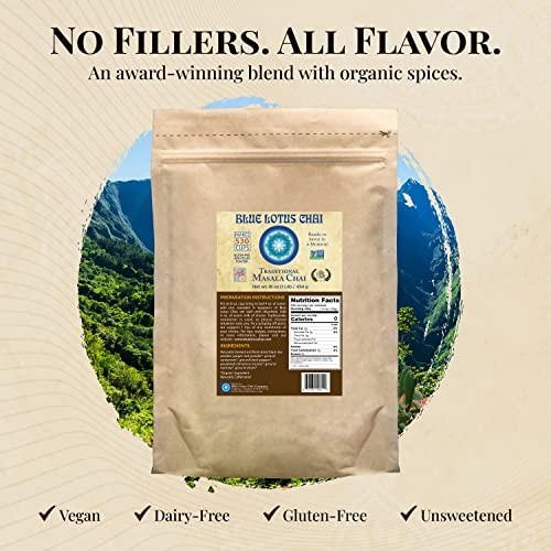 Blue Lotus Chai Traditional Masala Chai Powder 1 lb Bulk Bag Instant Tea