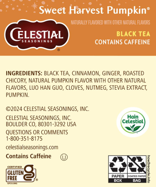 Lot Of 6 Celestial Sweet Harvest Pumpkin Black Tea 18 Tea Bags BB: 8/07/2027