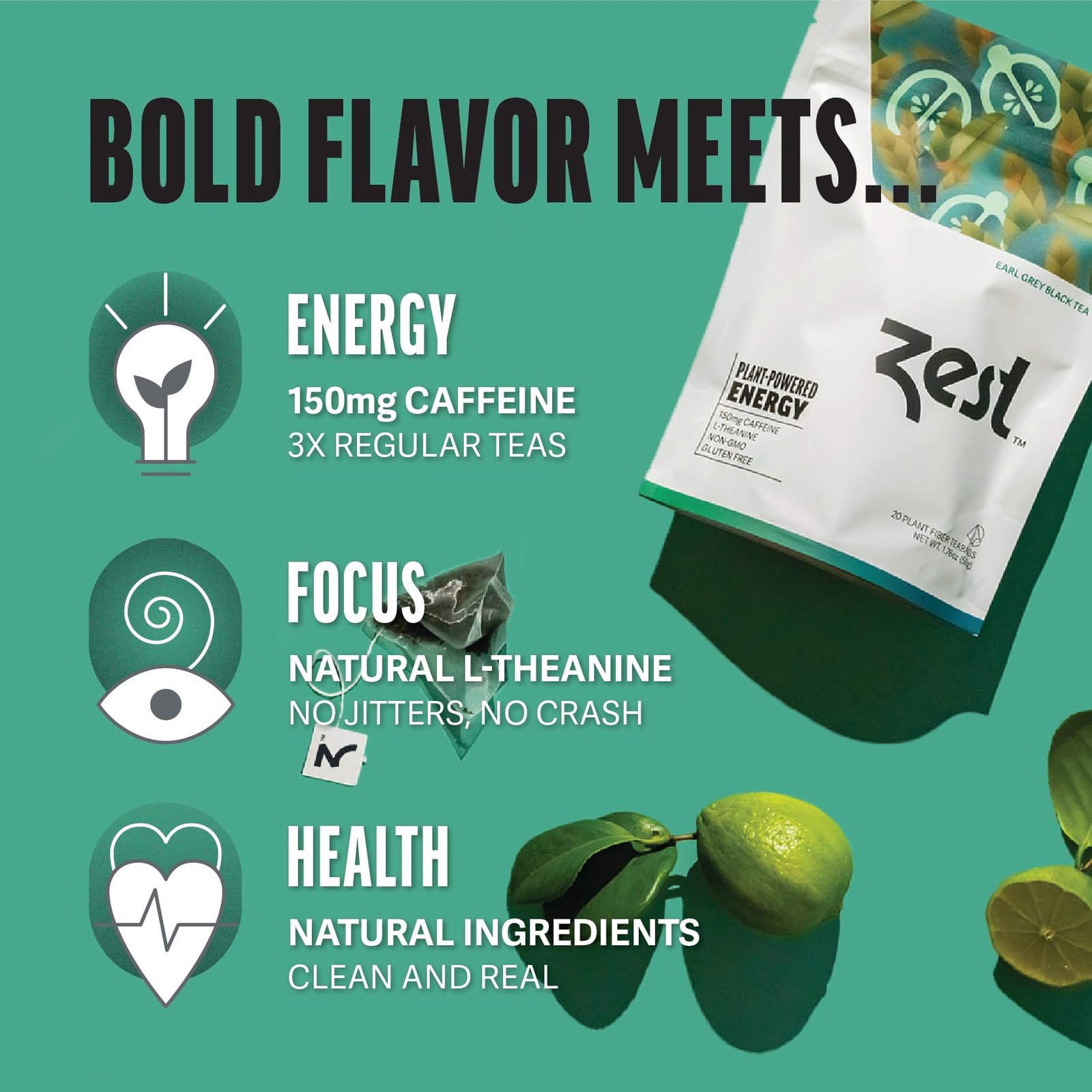 Zest High Caffeine Black Tea Bags – Earl Grey Energy Tea with Natural Bergamo…