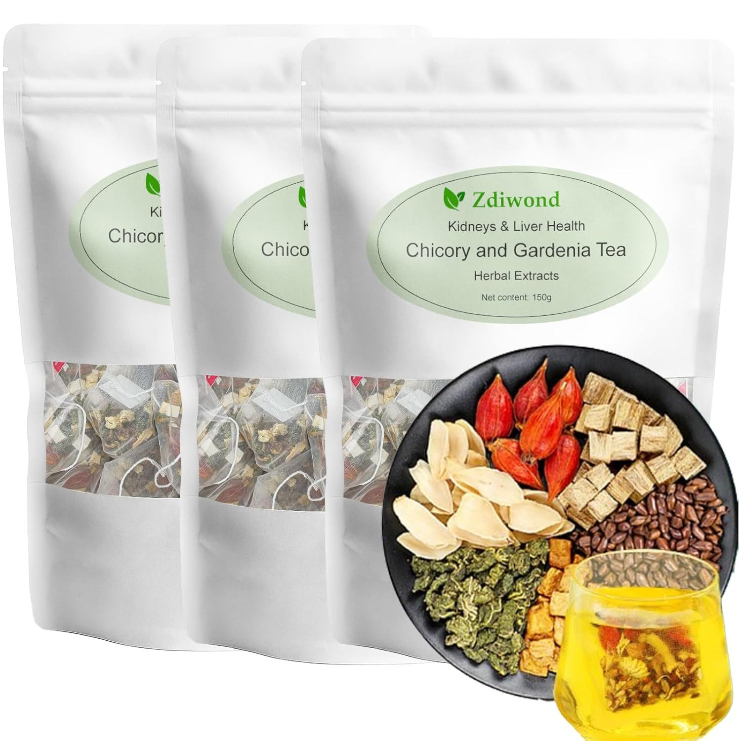 Organic Chicory Gardenia Herbal Tea Bags 15 Pack 150g Individually Wrapped