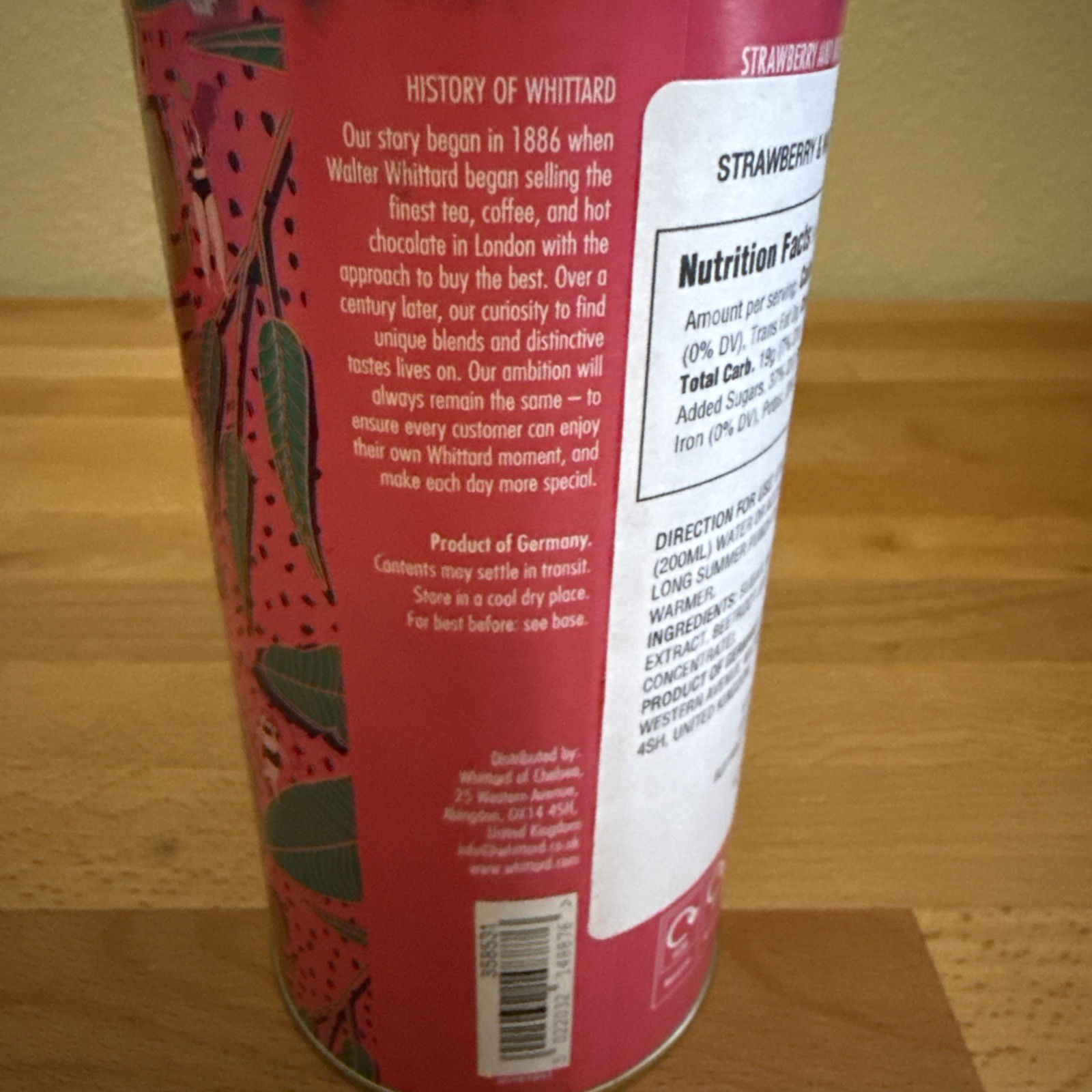 Whittard Strawberry Watermelon flavor Instant Tea, 450g-15.87oz BB 4/2026