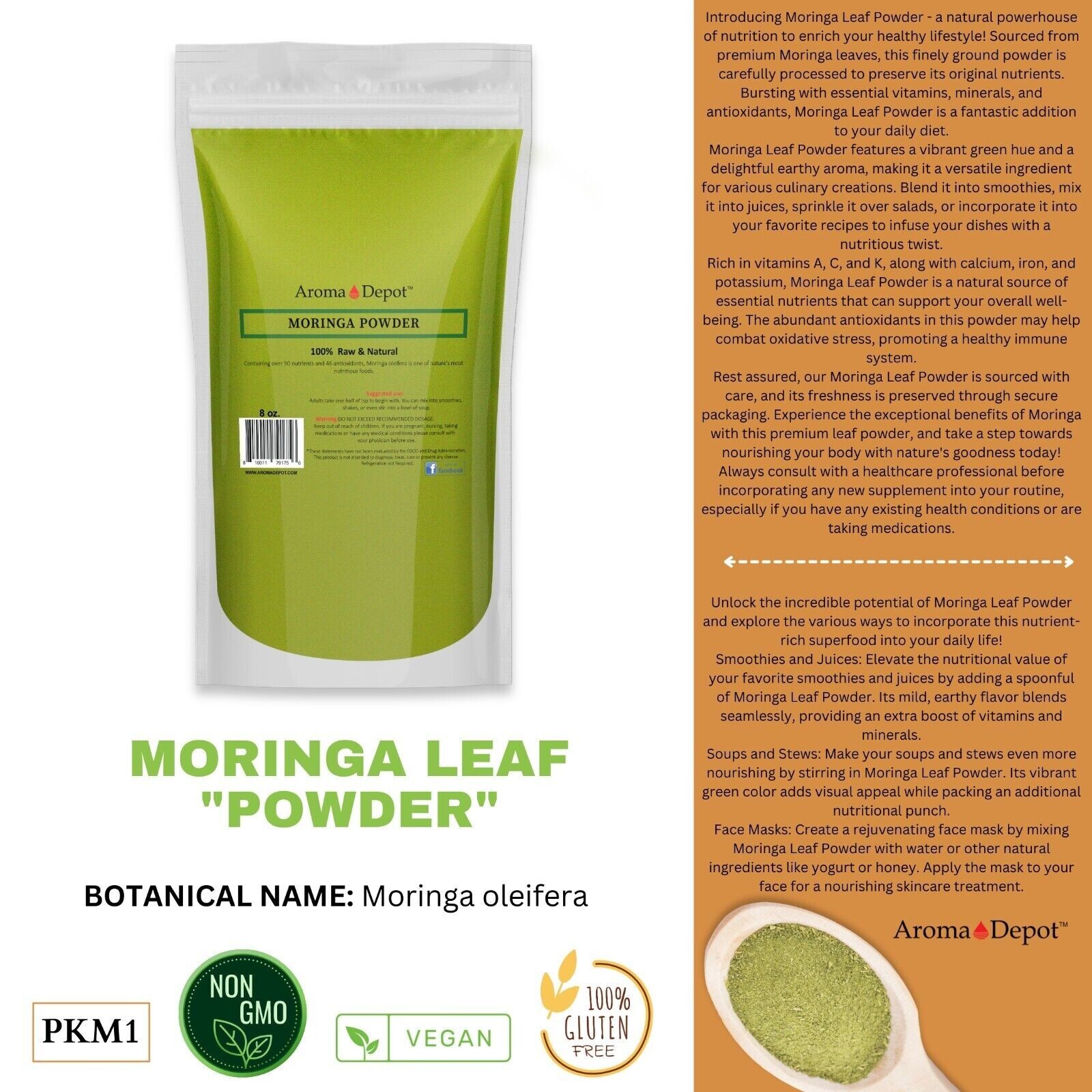 1lb Moringa leaf Powder Great For Energy, Nutrition Pure Natural JAR