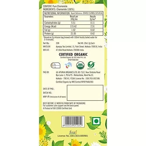 Ty-phoo Calming Organic Chamomile Caffeine Free Tea Bags (20 Tea Bags),24 Gm