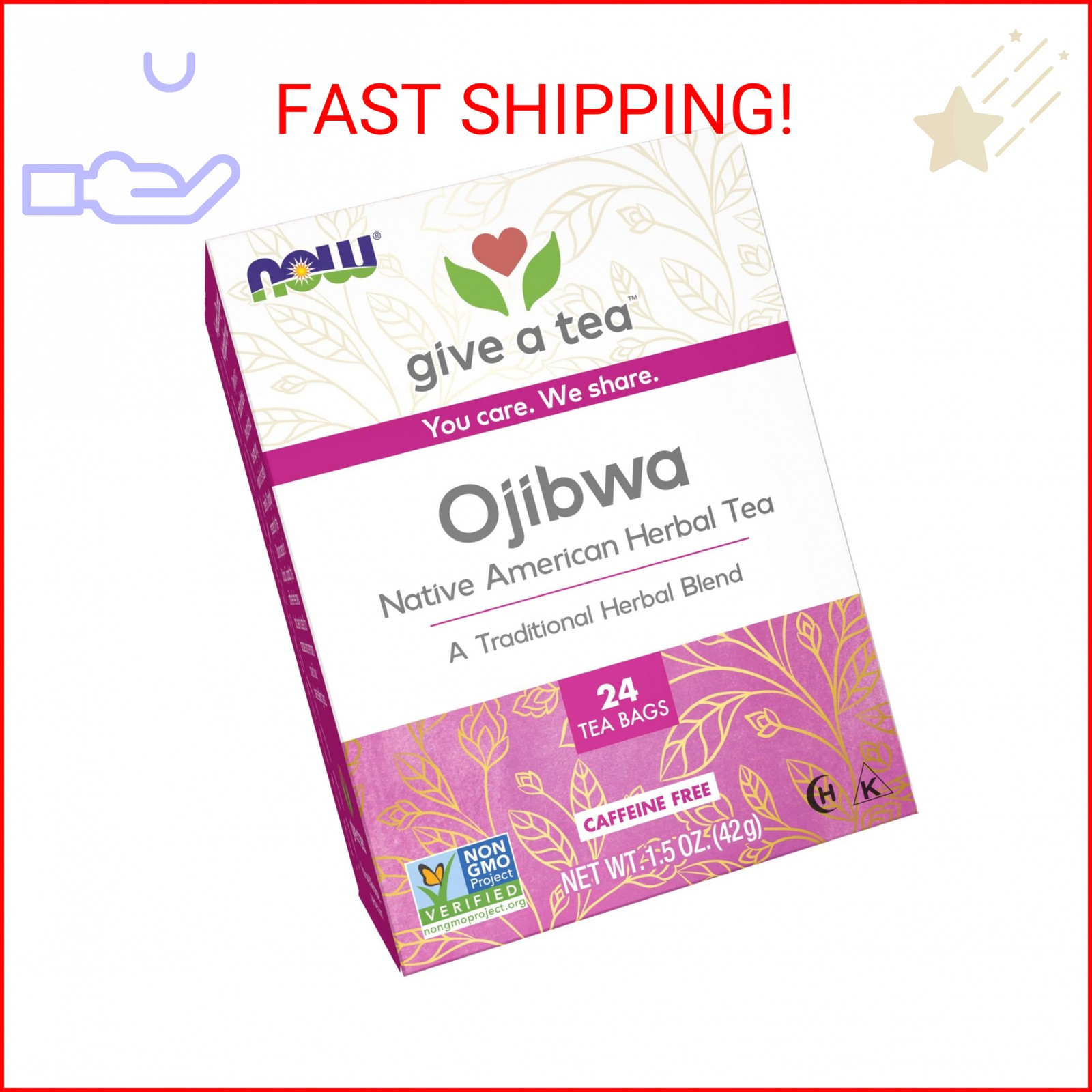 NOW Foods Give a Tea™ Ojibwa Tea, Herbal, Caffeine-Free, 24 bags, traditional No