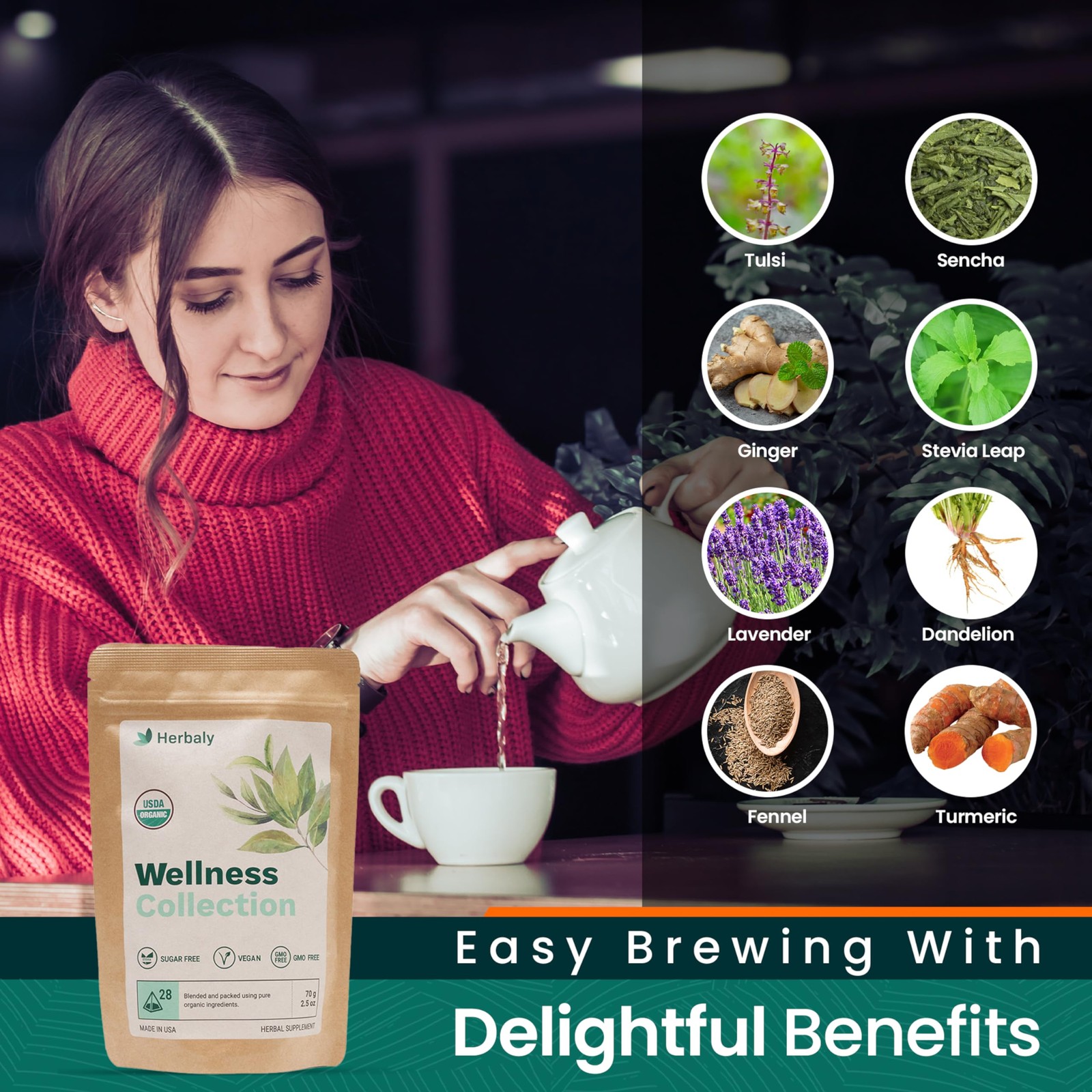 Organic Herbal Ginger Tea – 70g, 28 Count Bag (Pack of 1)
