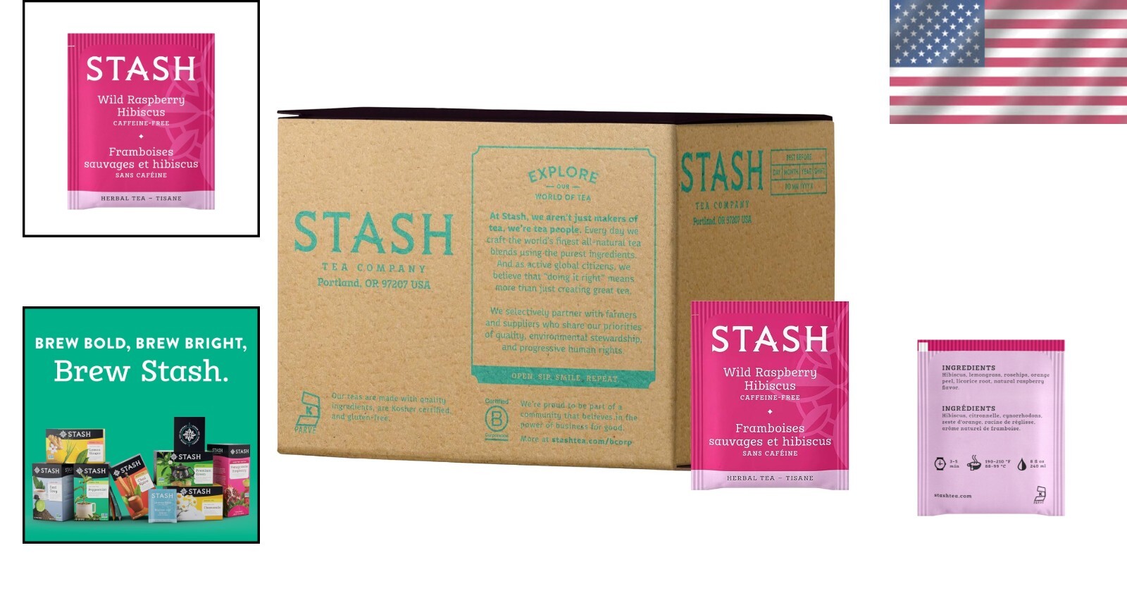 Bold Wild Raspberry Hibiscus Tea – 100 Herbal Tea Bags for Hot or Iced Enjoyment