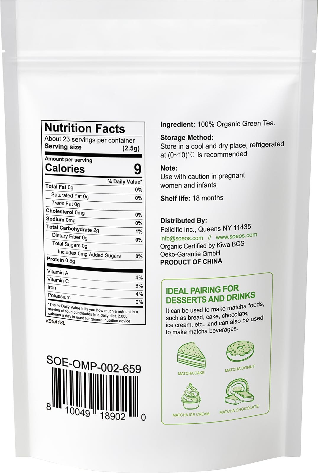Organic Matcha Powder, Matcha Green Tea Powder, 2 oz 57g, AntioxidantRich Mat…