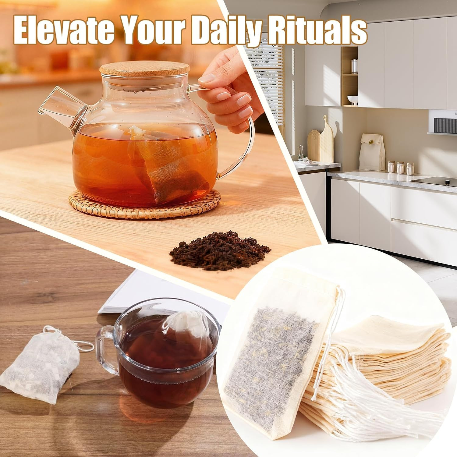 60Pcs Reusable Tea Bags for Loose Leaf Tea, 3x4inch Sachet Bags Empty, Unbleache