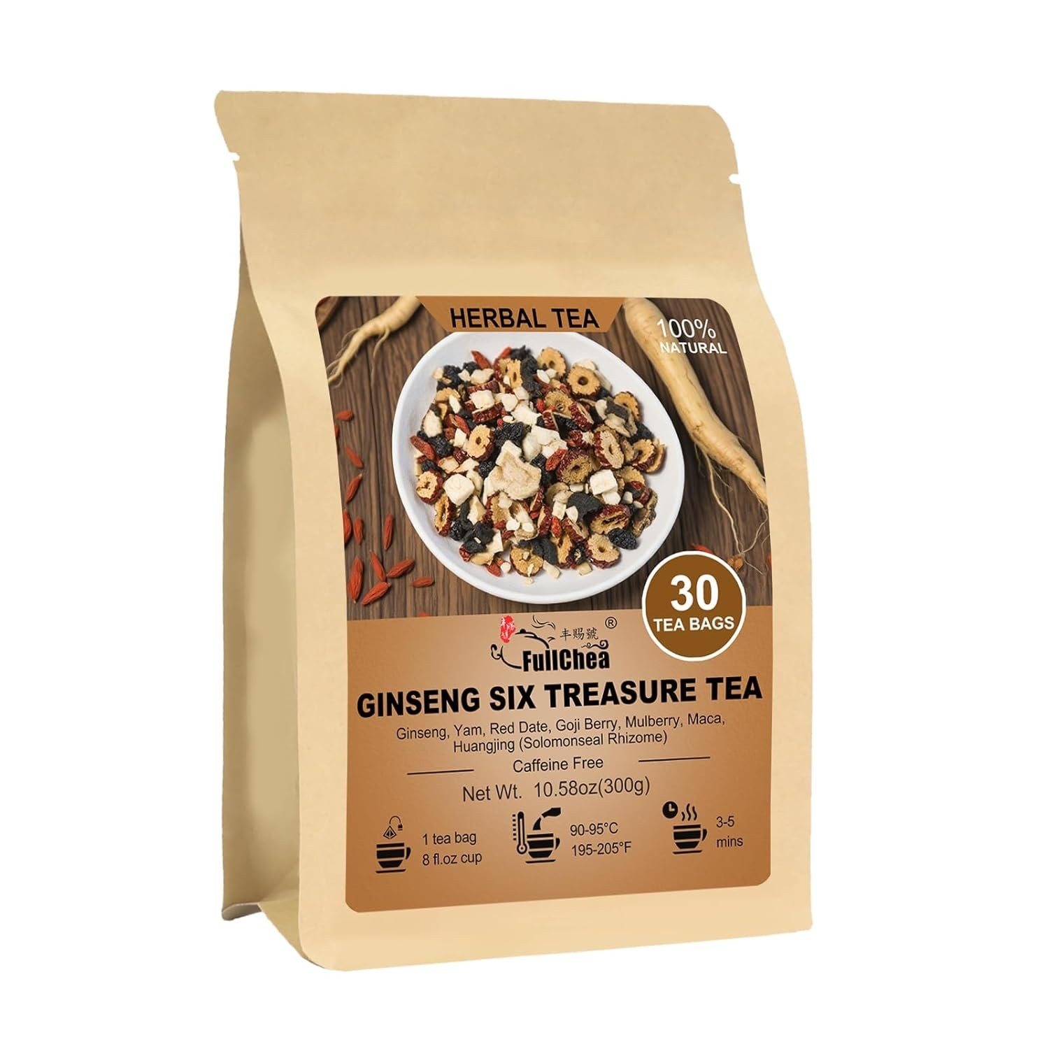 Ginseng Six Treasure Tea – 30 Mildly Sweet Teabags for Daily Wellness
