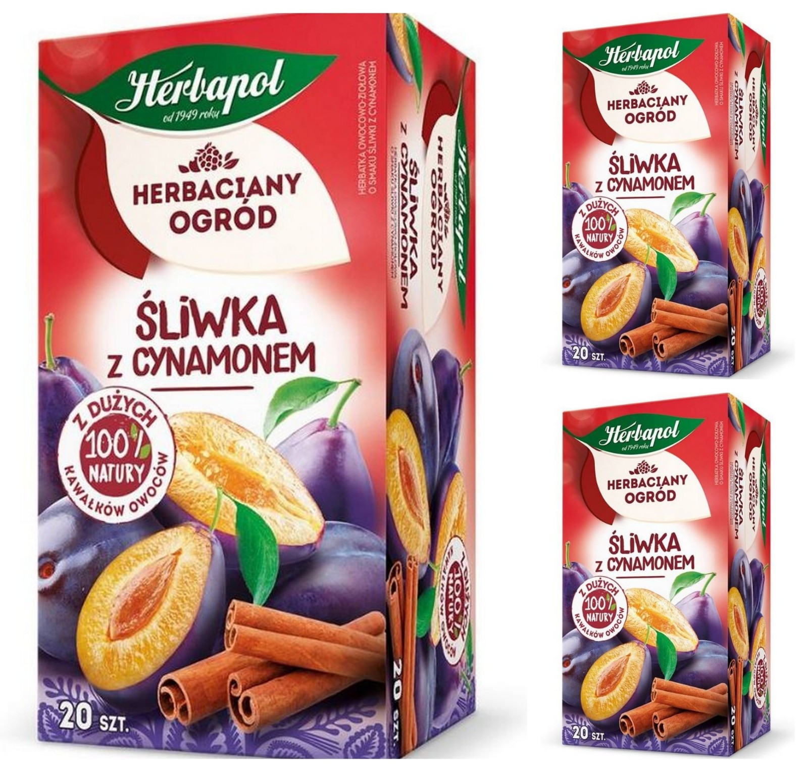 3 x Herbapol Tea Garden – PLUM & CINNAMON – 3 x 20 bags / 54g / 1.90oz