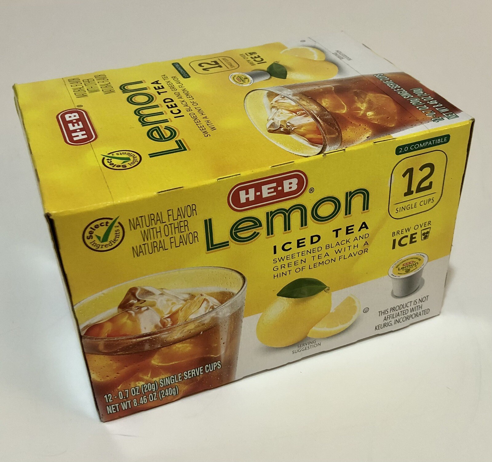 (1) Box HEB K-Cup Pods Lemon Iced Tea 12 Cups Per Box Keurig 2.0 H-E-B Texas