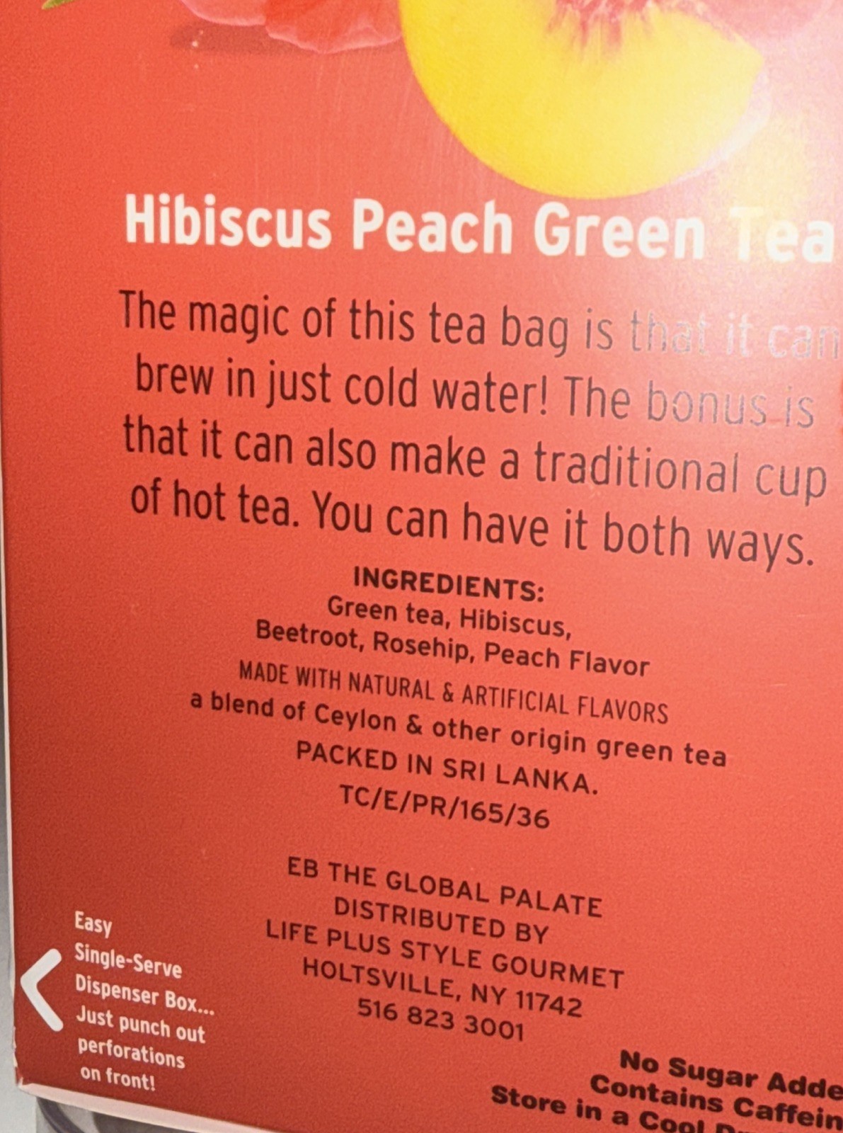 TEA CENTRAL COLD BREW HIBISCUS PEACH GREEN TEA 2 Boxes= 50 Bags BB:2028