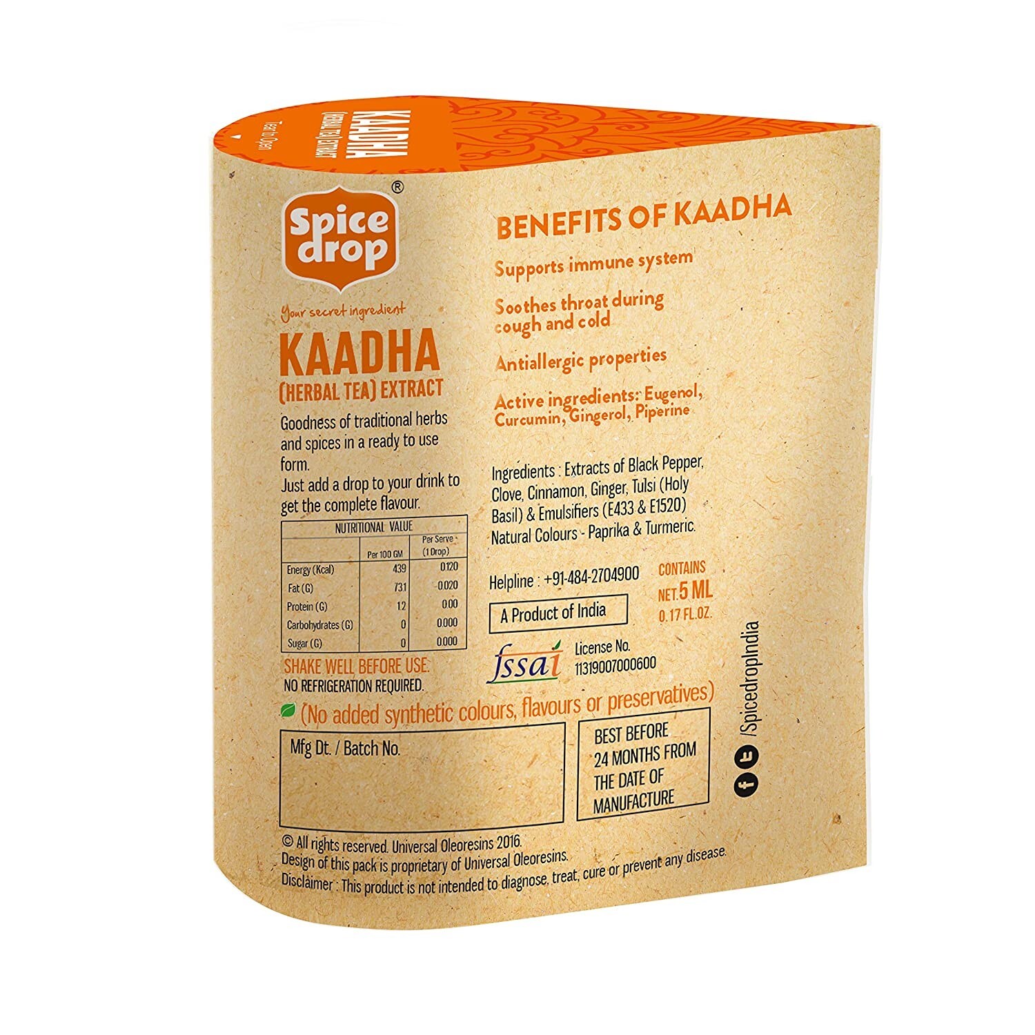 Spice Drop Herb Brews Ayush Kadha/ Kwath Extract for Immunity , 5ml (180 Drops)