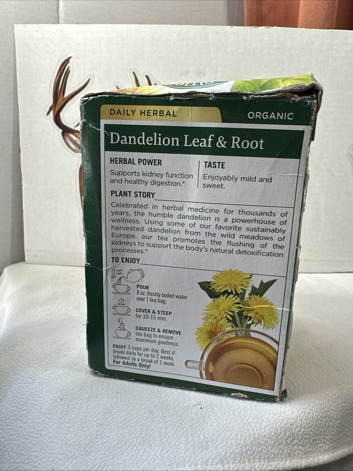Organic Dandelion Leaf And Root Tea Caffeine Free 16 Ba Exp.11/27 FREE SHIPPING