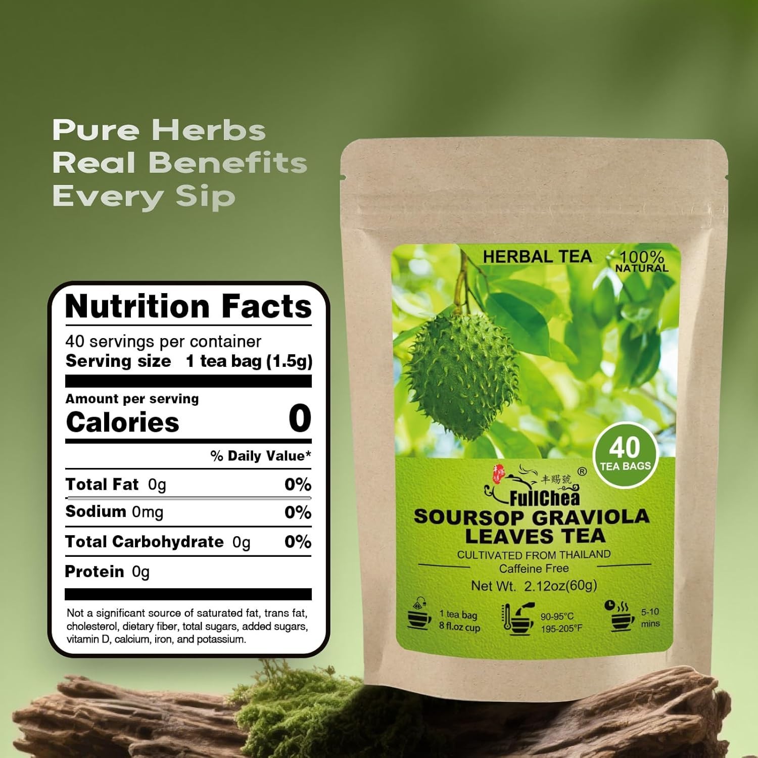 Soursop Leaves Tea 40 Bags Herbal Graviola Guanabana Non-GMO Caffeine-Free