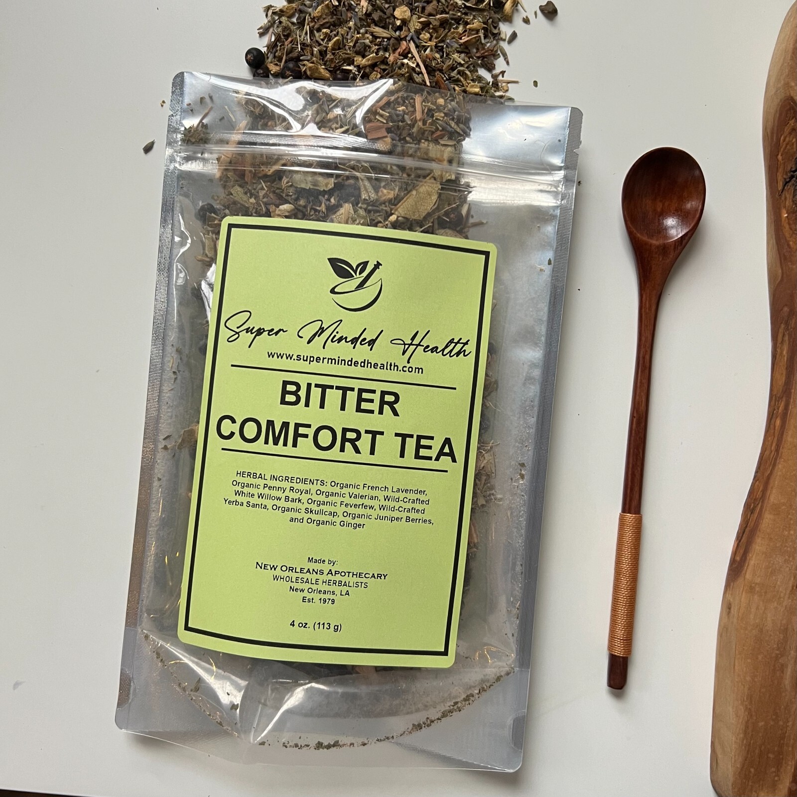 Organic Bitter Comfort Tea 4oz 32 Servings Loose Herbal Tea Caffeine Free