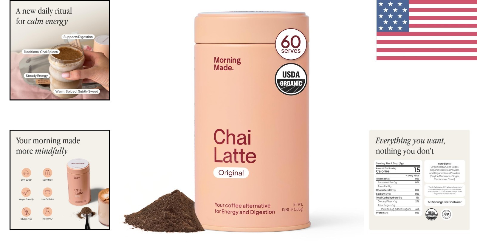 Delicious 10.6 oz Chai Latte Powder Mix – 60 Servings, Gluten-Free & Dairy-Free
