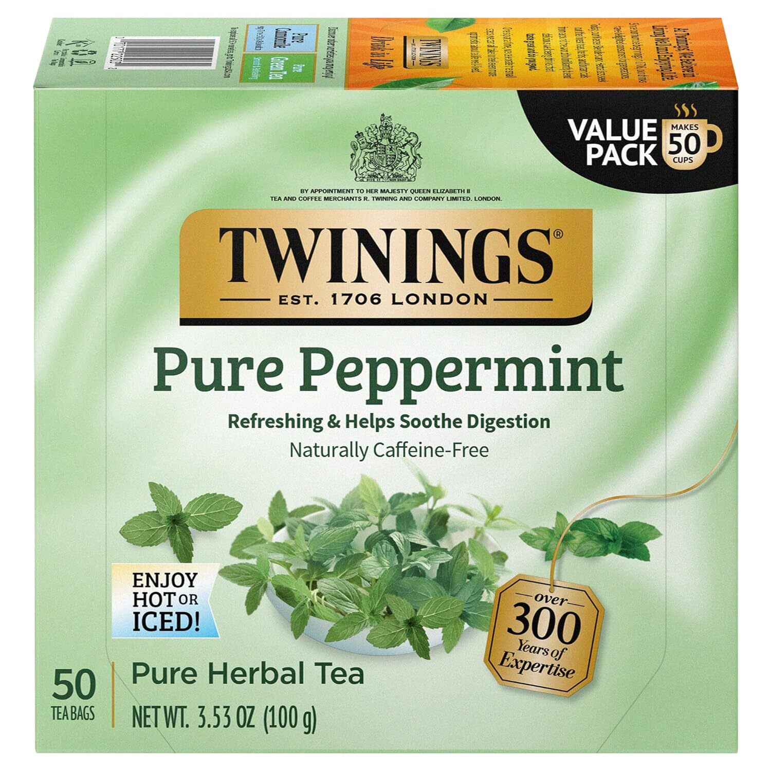 Twinings Pure Peppermint Herbal Tea Bags – 50 Count