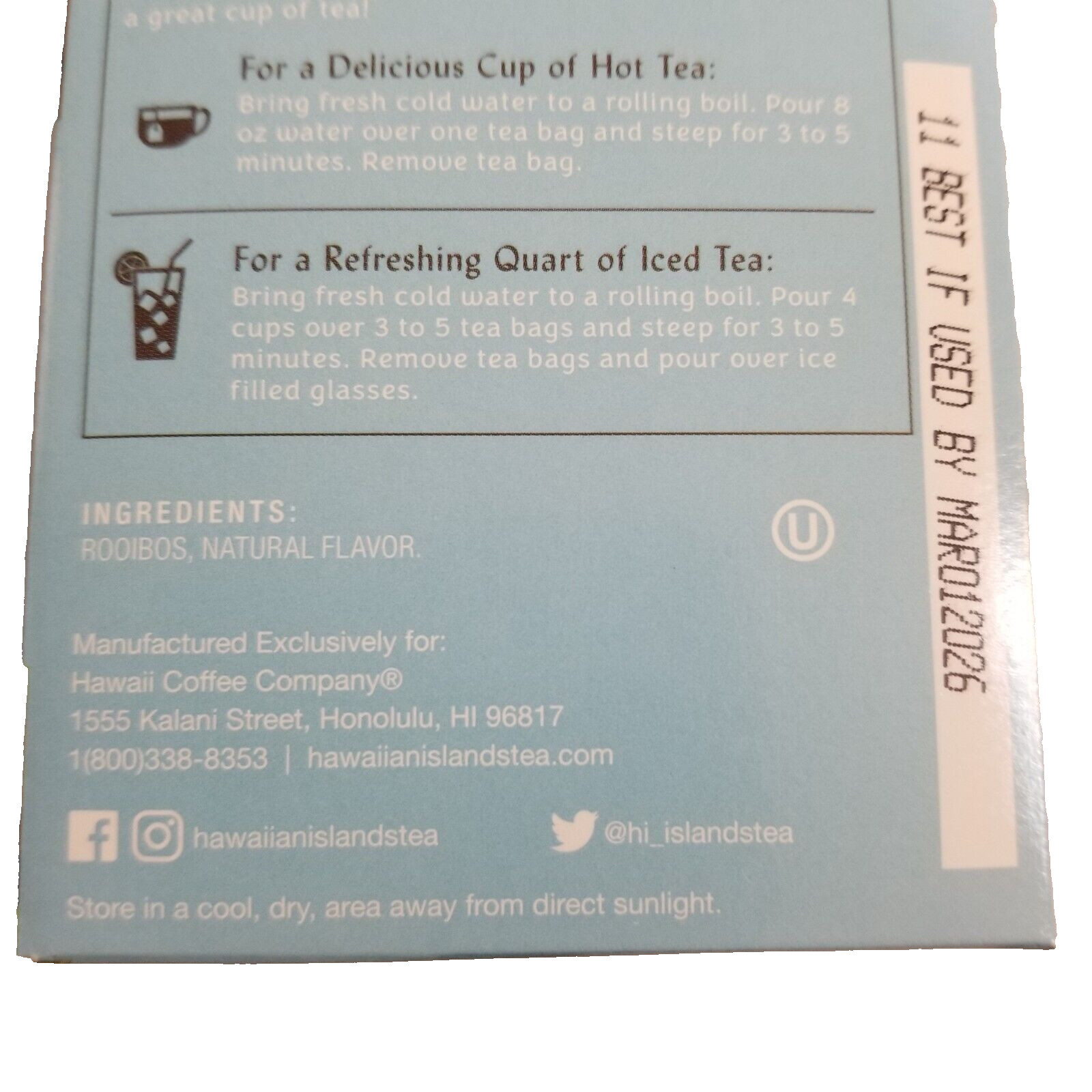 Hawaiian Islands Coconut Macadamia Tea – 20 Bags, Caffeine-Free Tropical Blend