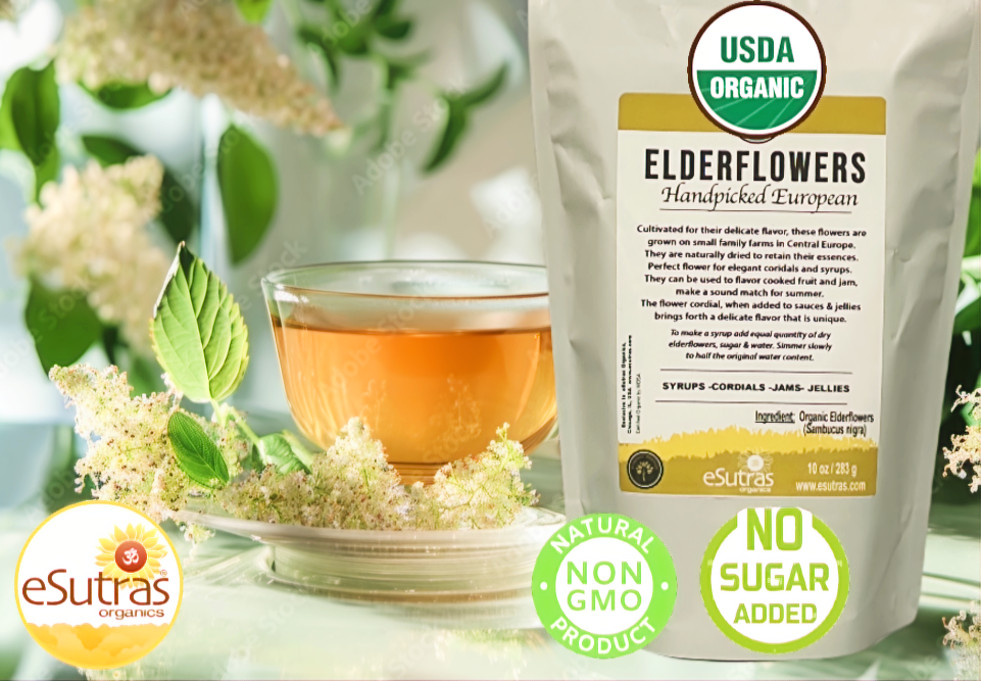 Elder flowers Organic Sambucus nigra European Elderflower Syrup cordials 10 oz