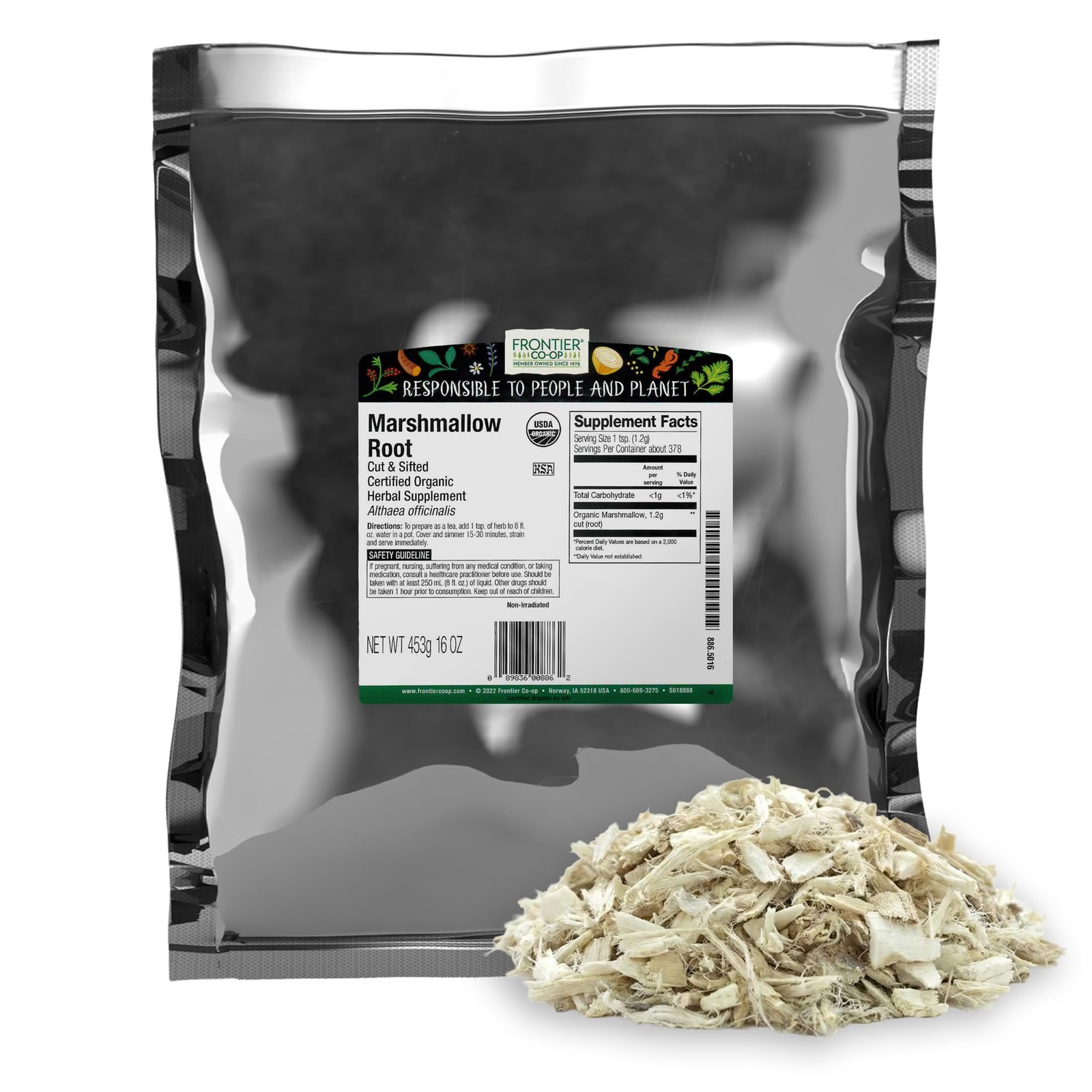 Frontier Co-op Organic Marshmallow Root Herb, Cut 16 Ounce (Pack of 1), White