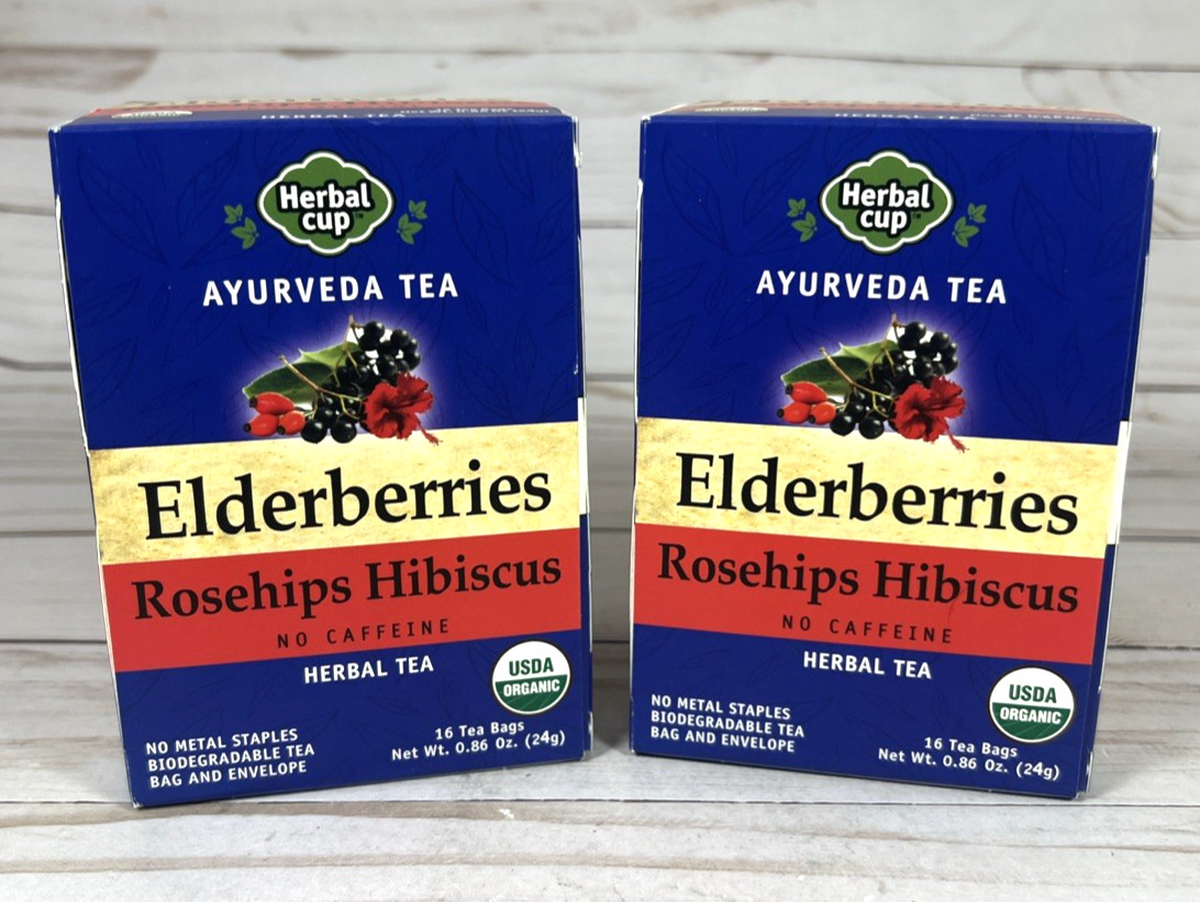 Herbal Cup Ayurveda Elderberries Rosehips Hibiscus 16 Tea Bags 2pk 8/28