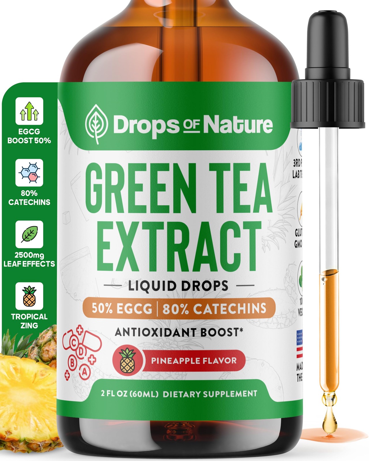 Green Tea 10:1 Extract 50% EGCG – 2 Fl Oz (Pack of 1), Pineapple