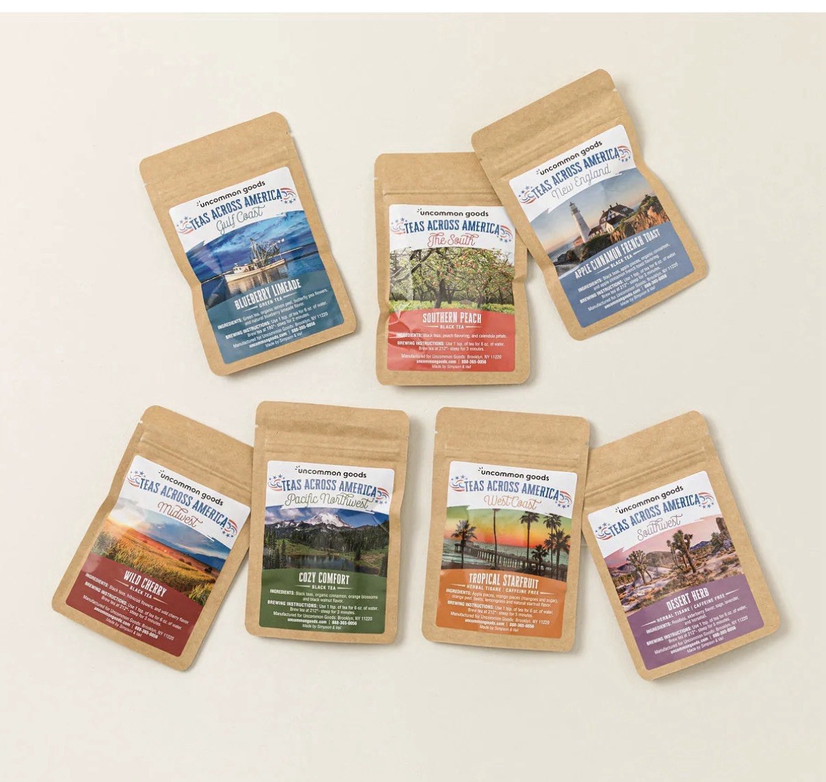 Uncommon Goods Teas Across America Gift Box 7 Tea Sampler Pack