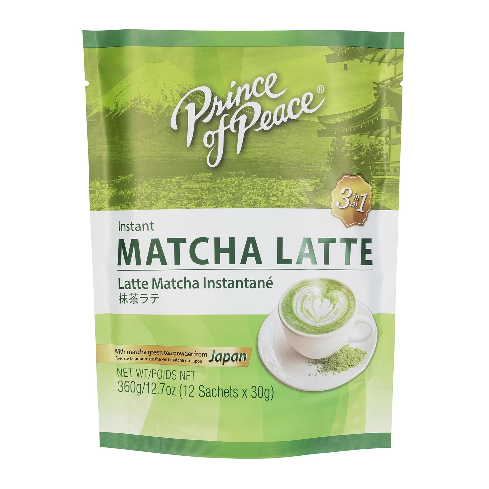 Prince of Peace 3 in 1 Matcha Latte Instant Beverage, 1.06 Ounce (Pack 12)