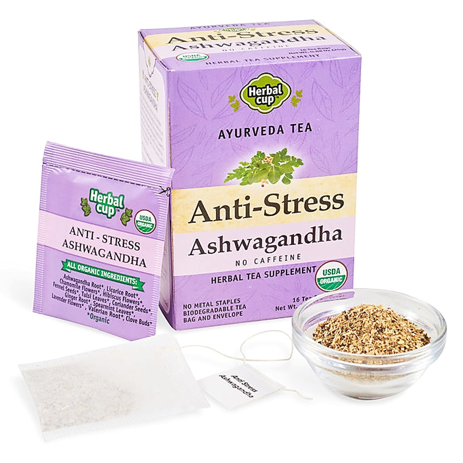 Organic Ashwagandha Tea Bags Anti Stress Caffeine Free 16 Ct 6 Pack