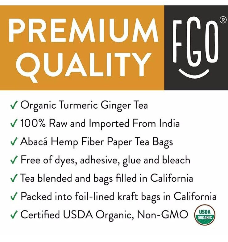 Organic Turmeric Ginger Tea – Eco-Conscious Tea Bags – 100 Count BB:03/27