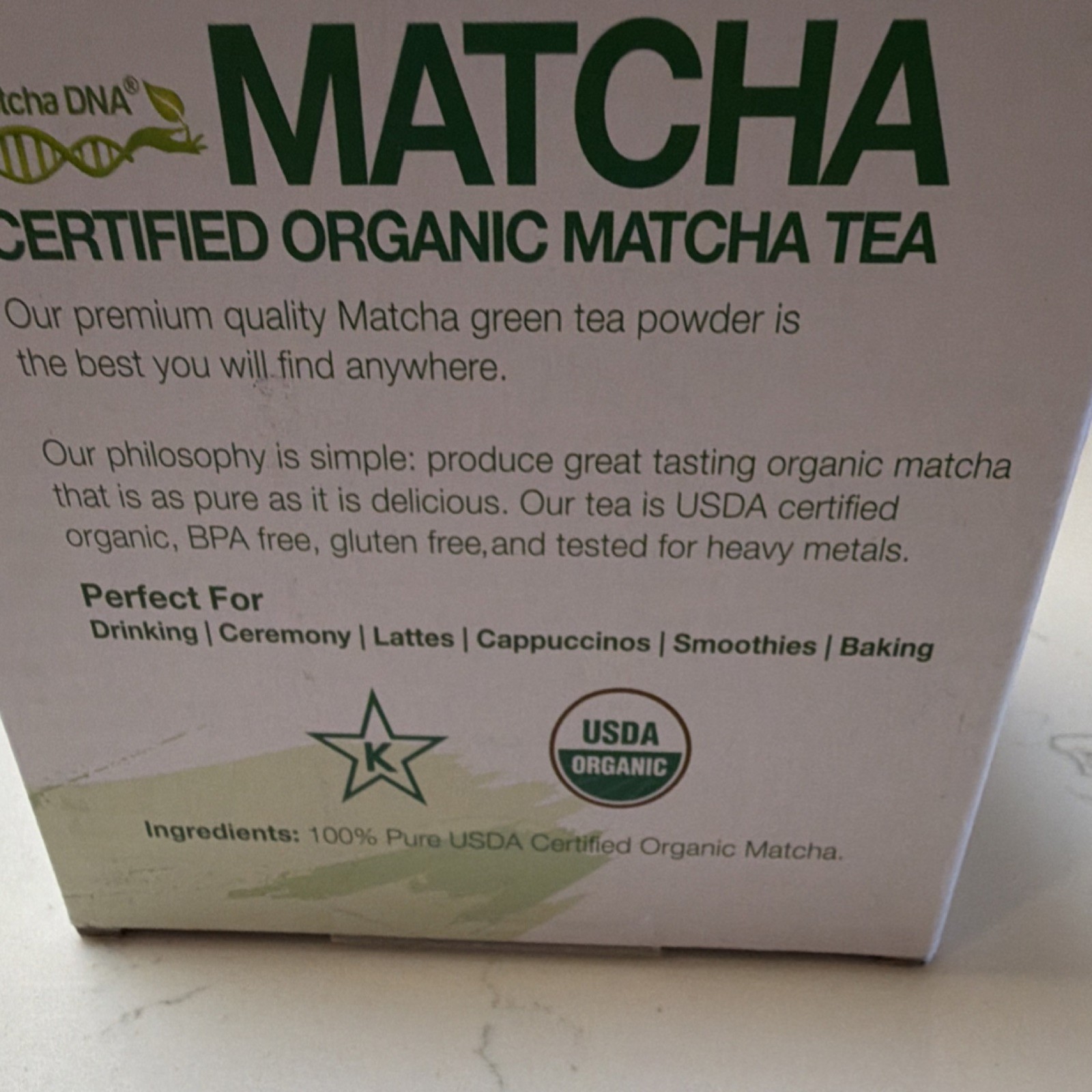 matcha DNA Certified Organic Matcha Tea Powder 16oz USDA Organic