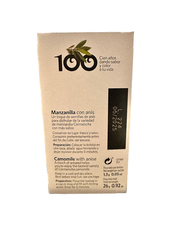 Carmencita Chamomile & Anis Tea, Manzanilla con Anis 3 boxes 20 tea bags each